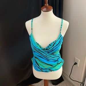 Teal, black, green Tankini top